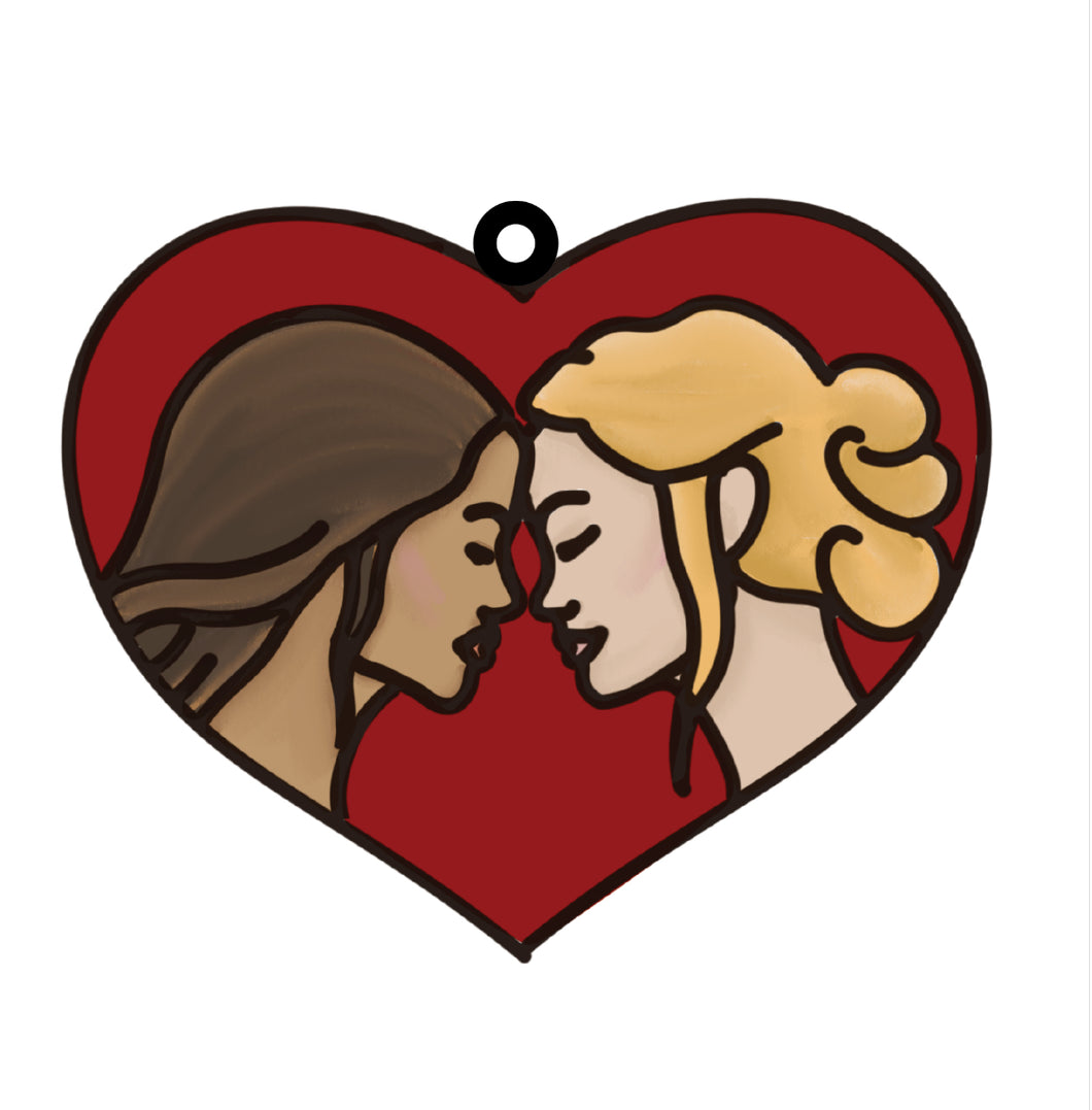 OL4234 - MDF 12.5cm Doodle Hanging Heart - 2 Females - Olifantjie - Wooden - MDF - Lasercut - Blank - Craft - Kit - Mixed Media - UK