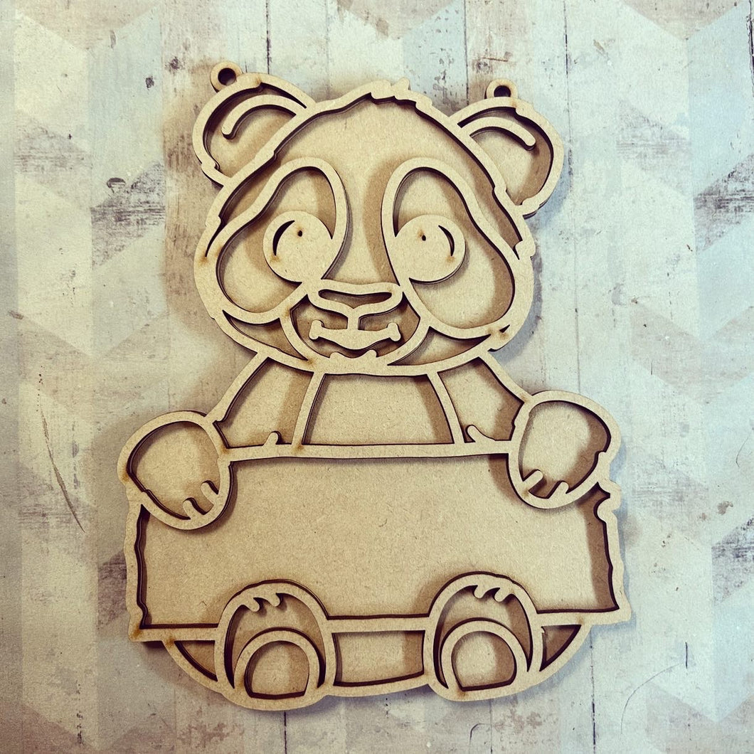 OL3698 - MDF 20cm Doodle Hanging - Panda Sign - Olifantjie - Wooden - MDF - Lasercut - Blank - Craft - Kit - Mixed Media - UK