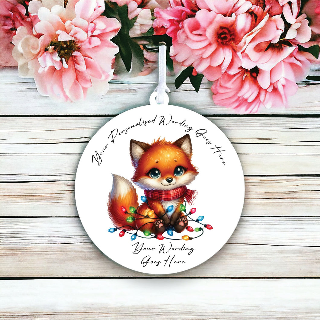 UV922 - Acrylic and UVDTF Personalised Round Hanging - Christmas Animal Tangled Lights - Fox 3 - Olifantjie - Wooden - MDF - Lasercut - Blank - Craft - Kit - Mixed Media - UK