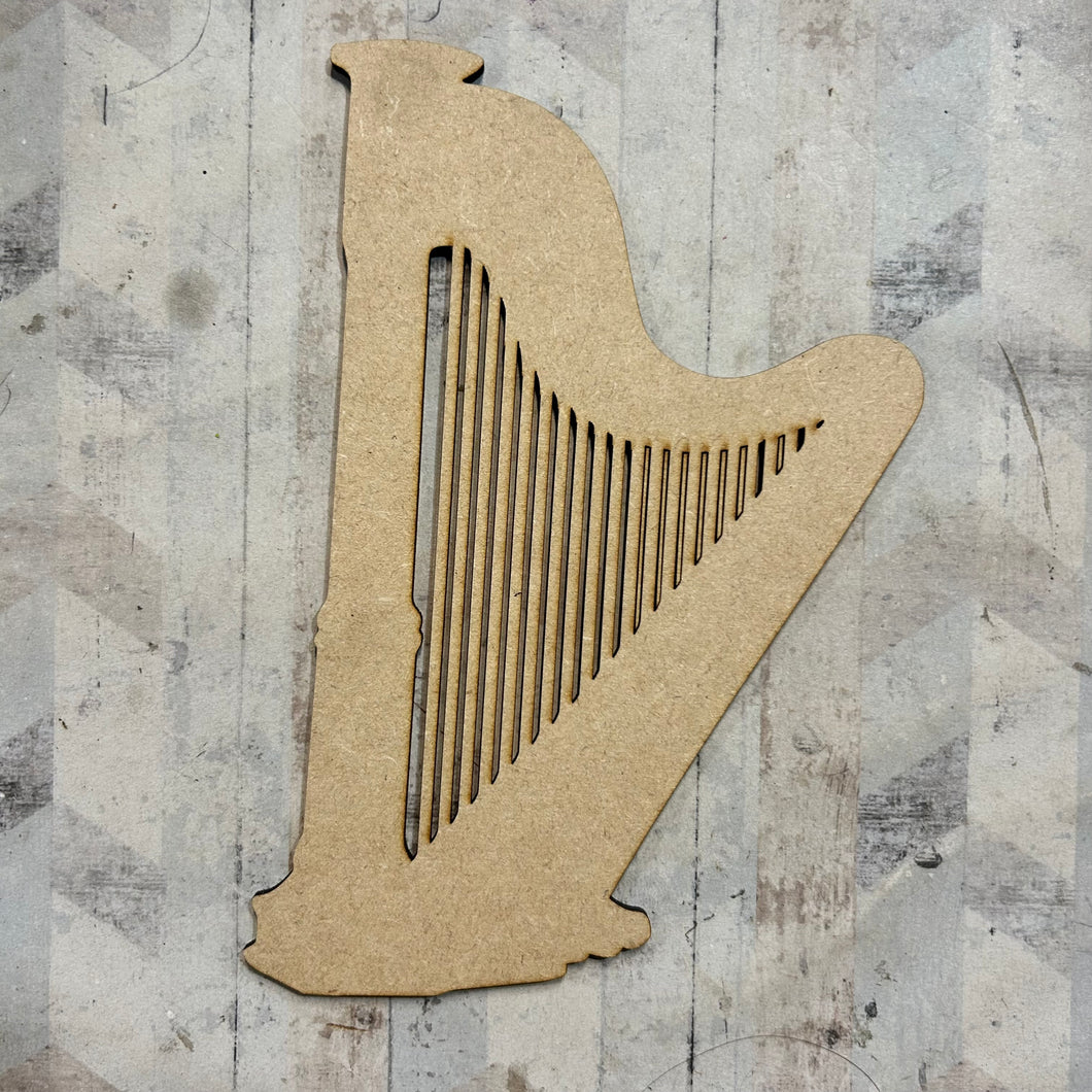 PL091 - MDF Blank Plaque - Optional Hanging - Harp - Olifantjie - Wooden - MDF - Lasercut - Blank - Craft - Kit - Mixed Media - UK