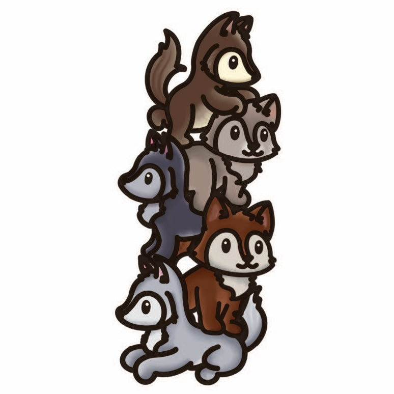 OL4486 - MDF doodle stacked cute wolves - Olifantjie - Wooden - MDF - Lasercut - Blank - Craft - Kit - Mixed Media - UK