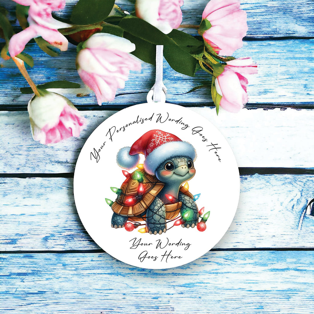 UV969 - Acrylic and UVDTF Personalised Round Hanging - Christmas Animal Tangled Lights - Turtle Tortoise 2 - Olifantjie - Wooden - MDF - Lasercut - Blank - Craft - Kit - Mixed Media - UK