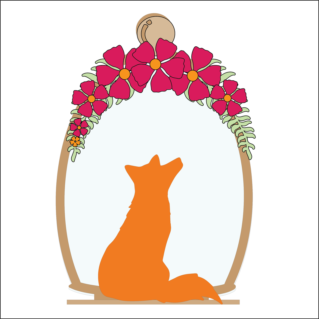 OL4928 - MDF Cloche - Single Fox Flowers 1 - Freestanding or Hanging/no holes - Acrylic white, or clear or MDF Cloche - Olifantjie - Wooden - MDF - Lasercut - Blank - Craft - Kit - Mixed Media - UK