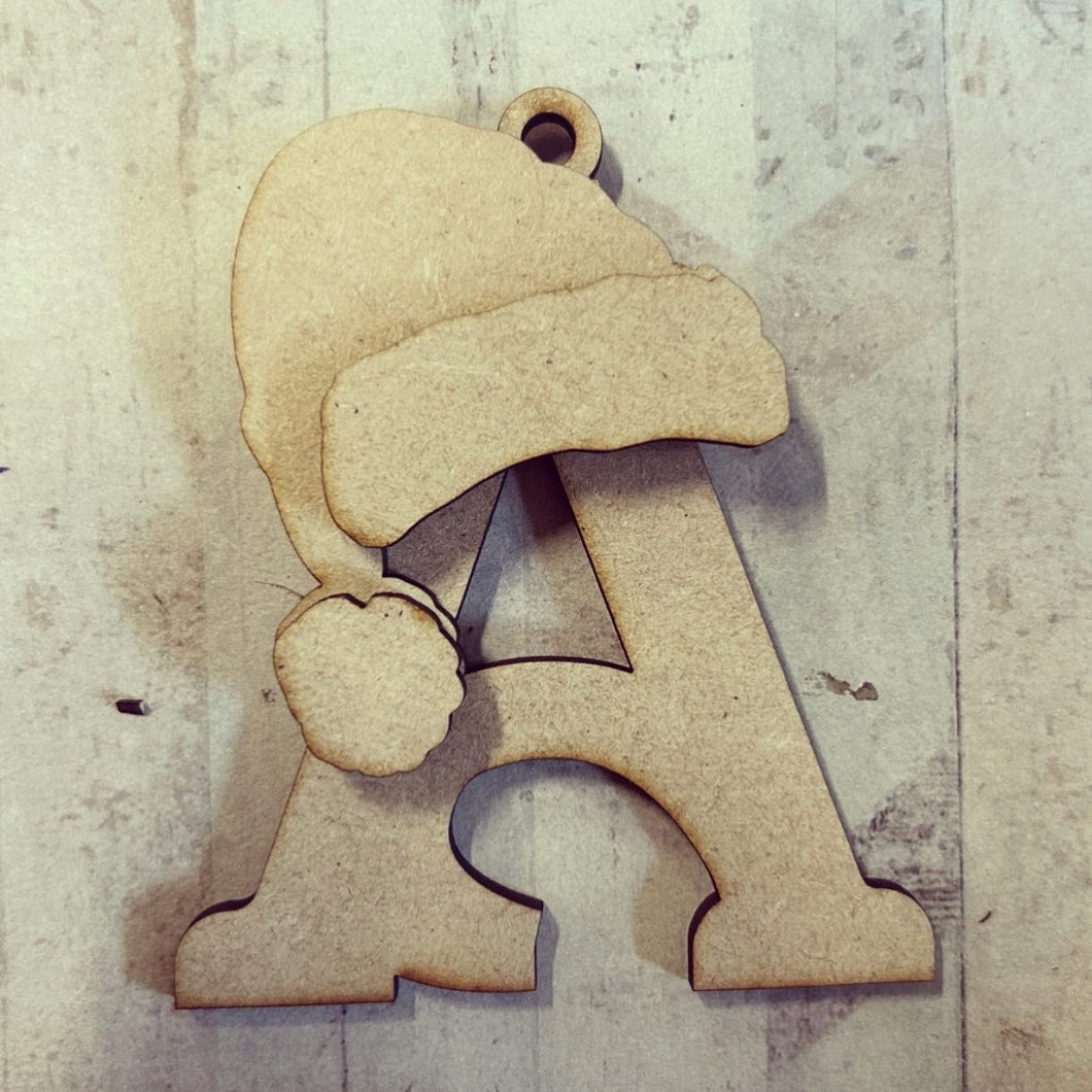OL3688 - MDF Santa Hat Initial Hanging - Olifantjie - Wooden - MDF - Lasercut - Blank - Craft - Kit - Mixed Media - UK