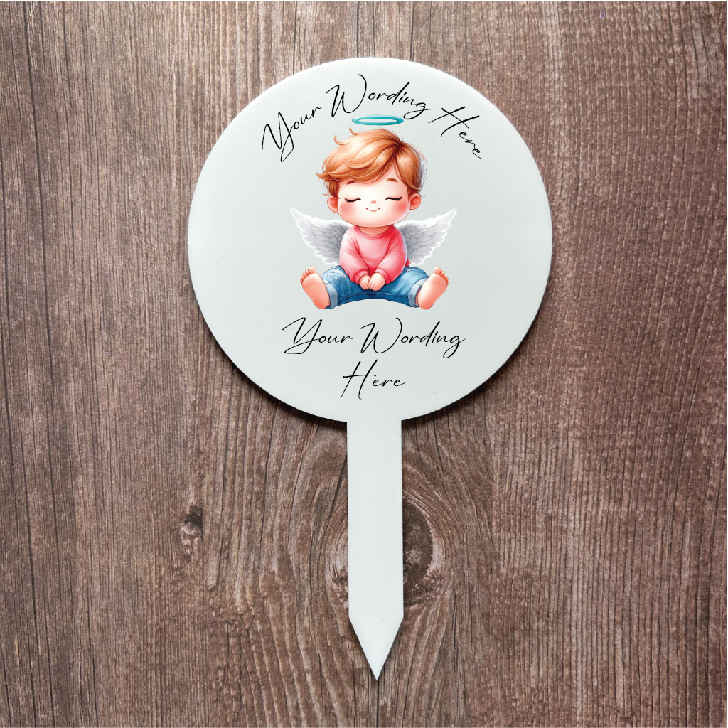 UV796 - Acrylic and UVDTF Personalised Grave / Garden Marker - Angel 2 - Olifantjie - Wooden - MDF - Lasercut - Blank - Craft - Kit - Mixed Media - UK