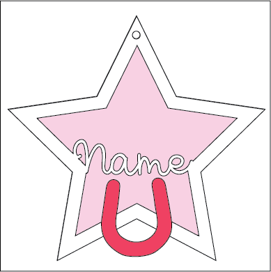 ST023 - MDF Hanging Star - Single Horse shoe Theme Decoration with Choice of Wording - 2 Fonts - Olifantjie - Wooden - MDF - Lasercut - Blank - Craft - Kit - Mixed Media - UK