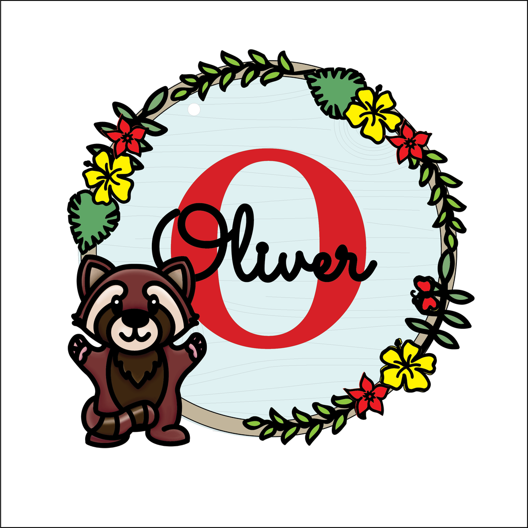 OL4880 - MDF Animal doodle Personalised Wreath - Red Panda 1 - Olifantjie - Wooden - MDF - Lasercut - Blank - Craft - Kit - Mixed Media - UK