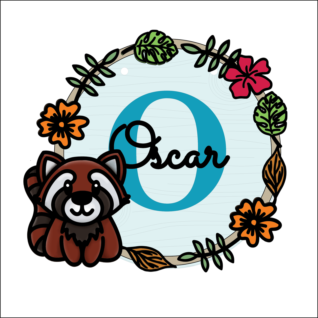 OL4881 - MDF Animal doodle Personalised Wreath - Red Panda 2 - Olifantjie - Wooden - MDF - Lasercut - Blank - Craft - Kit - Mixed Media - UK