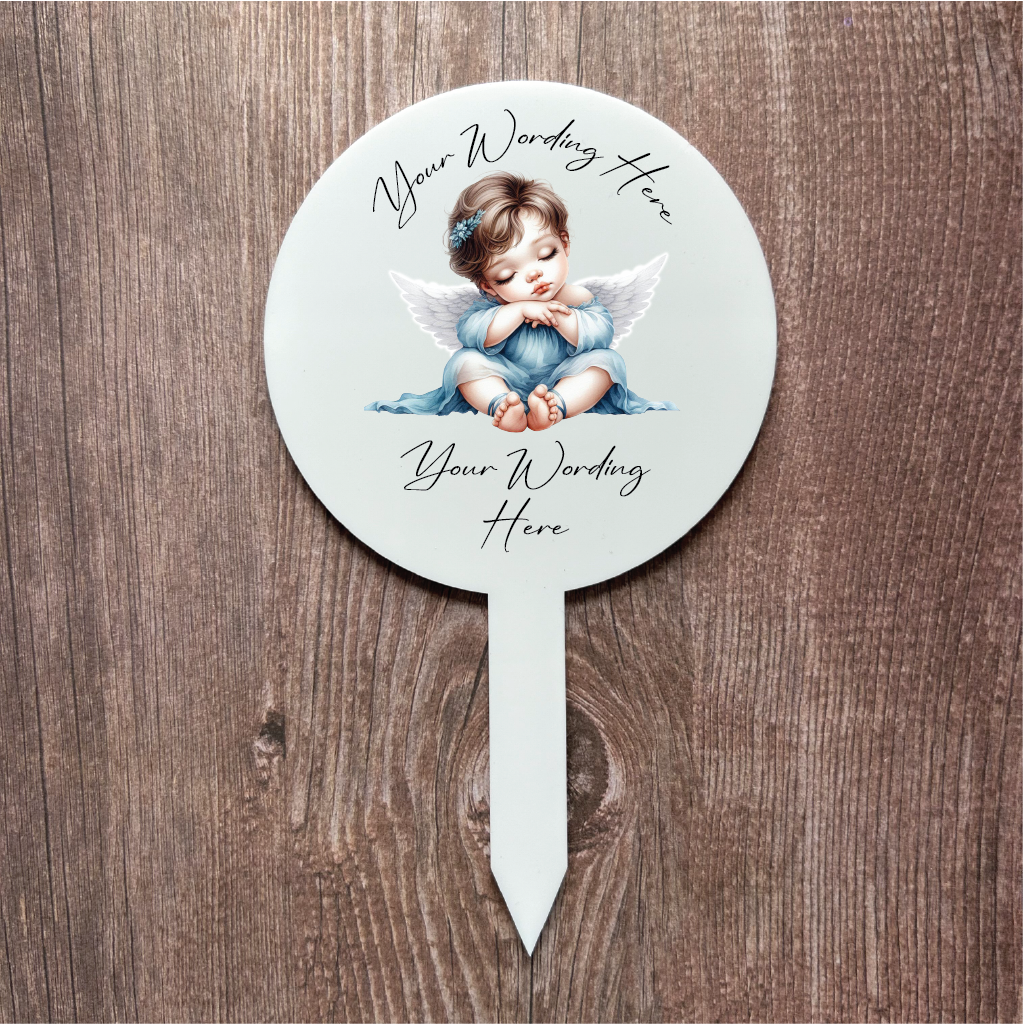 UV801 - Acrylic and UVDTF Personalised Grave / Garden Marker - Angel 7 - Olifantjie - Wooden - MDF - Lasercut - Blank - Craft - Kit - Mixed Media - UK