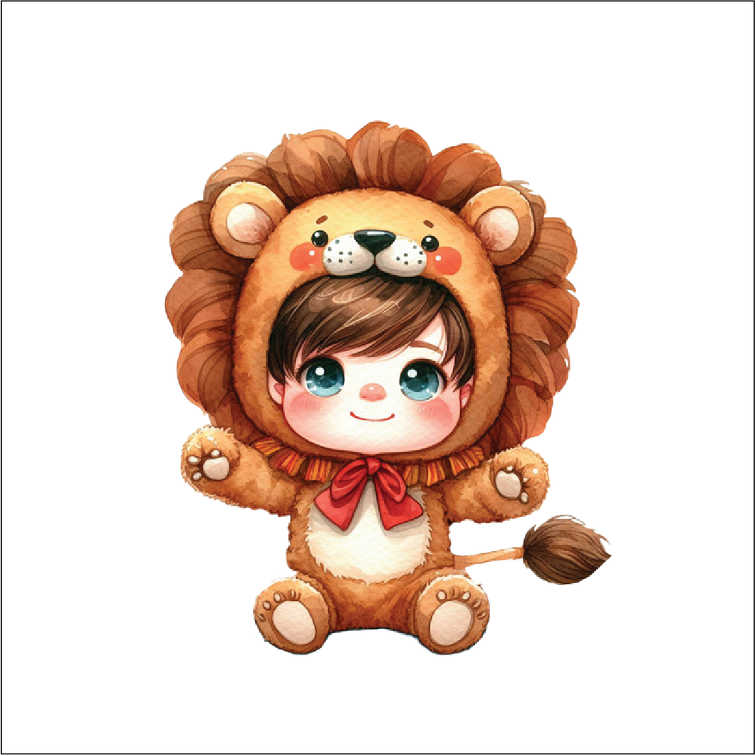 UV058 - UVDTF - Decal only Dress up child lion 2 - Olifantjie - Wooden - MDF - Lasercut - Blank - Craft - Kit - Mixed Media - UK