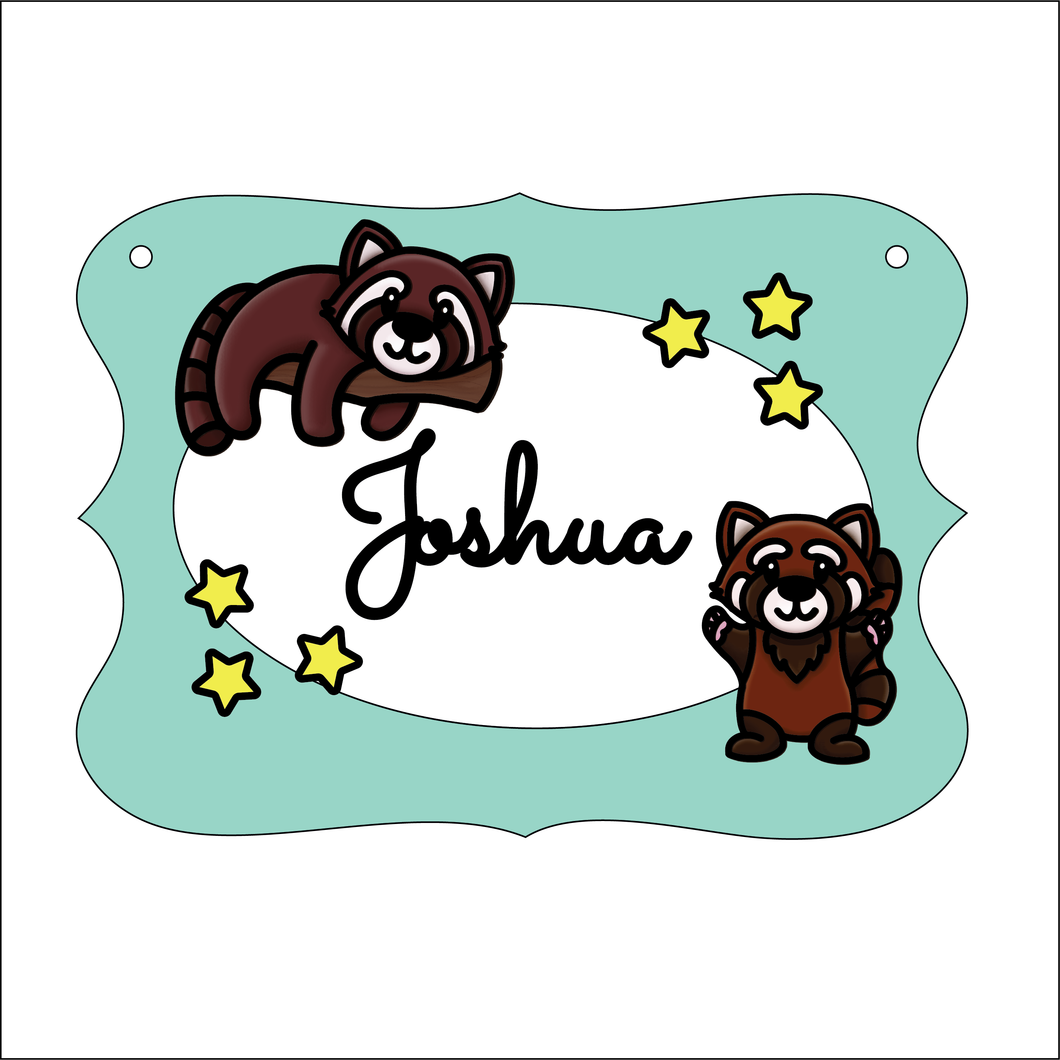 OP132 - MDF Doodle Animal Themed Personalised Plaque - Red Panda - Olifantjie - Wooden - MDF - Lasercut - Blank - Craft - Kit - Mixed Media - UK