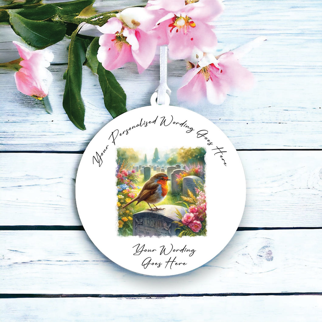 UV894 - Acrylic and UVDTF Personalised Round Hanging - Robin Scene 20 - Olifantjie - Wooden - MDF - Lasercut - Blank - Craft - Kit - Mixed Media - UK