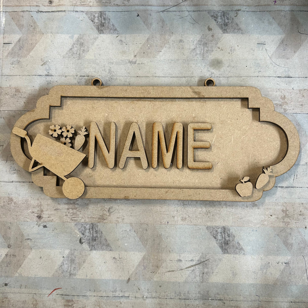 SS196 - MDF Wheel Barrow Gardening - Personalised Street Sign - Small (6 letters) - Olifantjie - Wooden - MDF - Lasercut - Blank - Craft - Kit - Mixed Media - UK