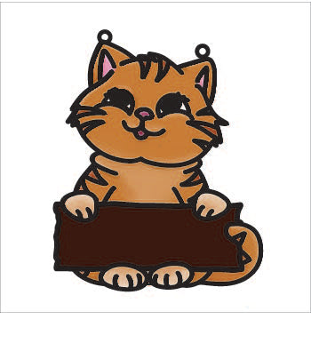 OL3717 - MDF 20cm Doodle Hanging - Cat Sign - Olifantjie - Wooden - MDF - Lasercut - Blank - Craft - Kit - Mixed Media - UK