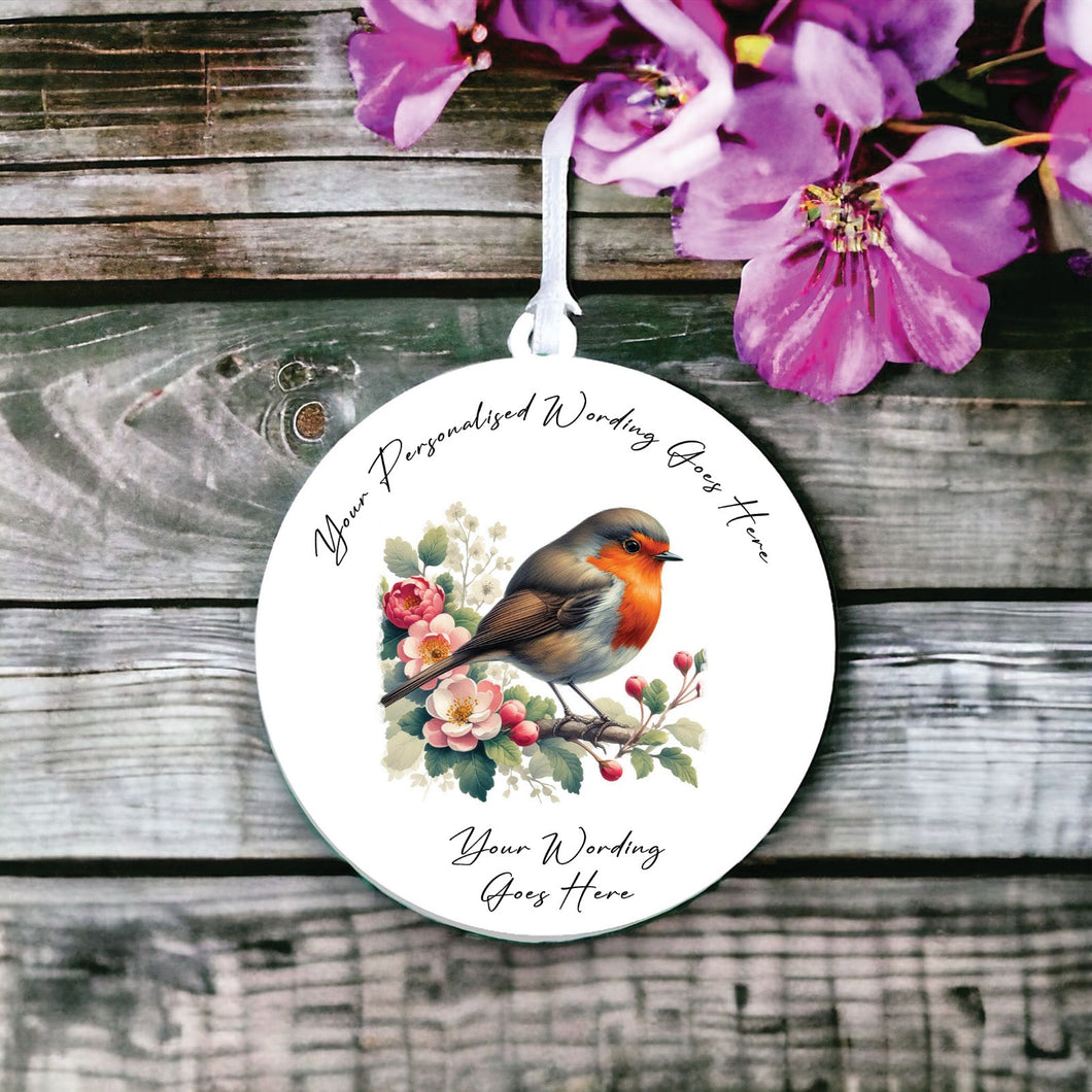 UV889 - Acrylic and UVDTF Personalised Round Hanging - Robin Scene 15 branch - Olifantjie - Wooden - MDF - Lasercut - Blank - Craft - Kit - Mixed Media - UK