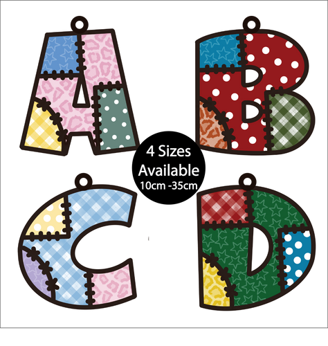 DL063 - Themed Layered Wooden Personalised Letter - Patchwork Style Doodle - Optional Hanging - Olifantjie - Wooden - MDF - Lasercut - Blank - Craft - Kit - Mixed Media - UK