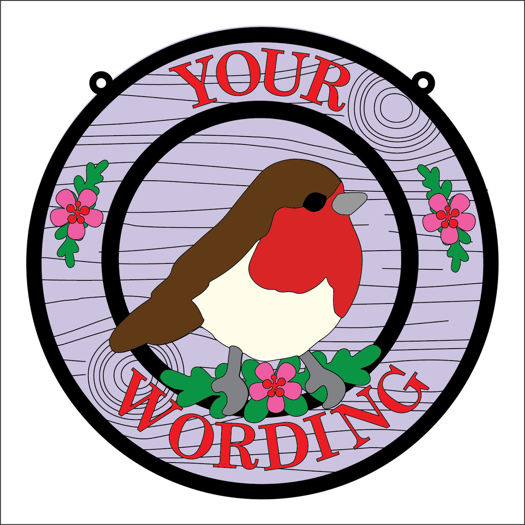 OL5375 - MDF Round Farmhouse Framed Circle Plaque - Your wording - Robin Style 1 - Olifantjie - Wooden - MDF - Lasercut - Blank - Craft - Kit - Mixed Media - UK