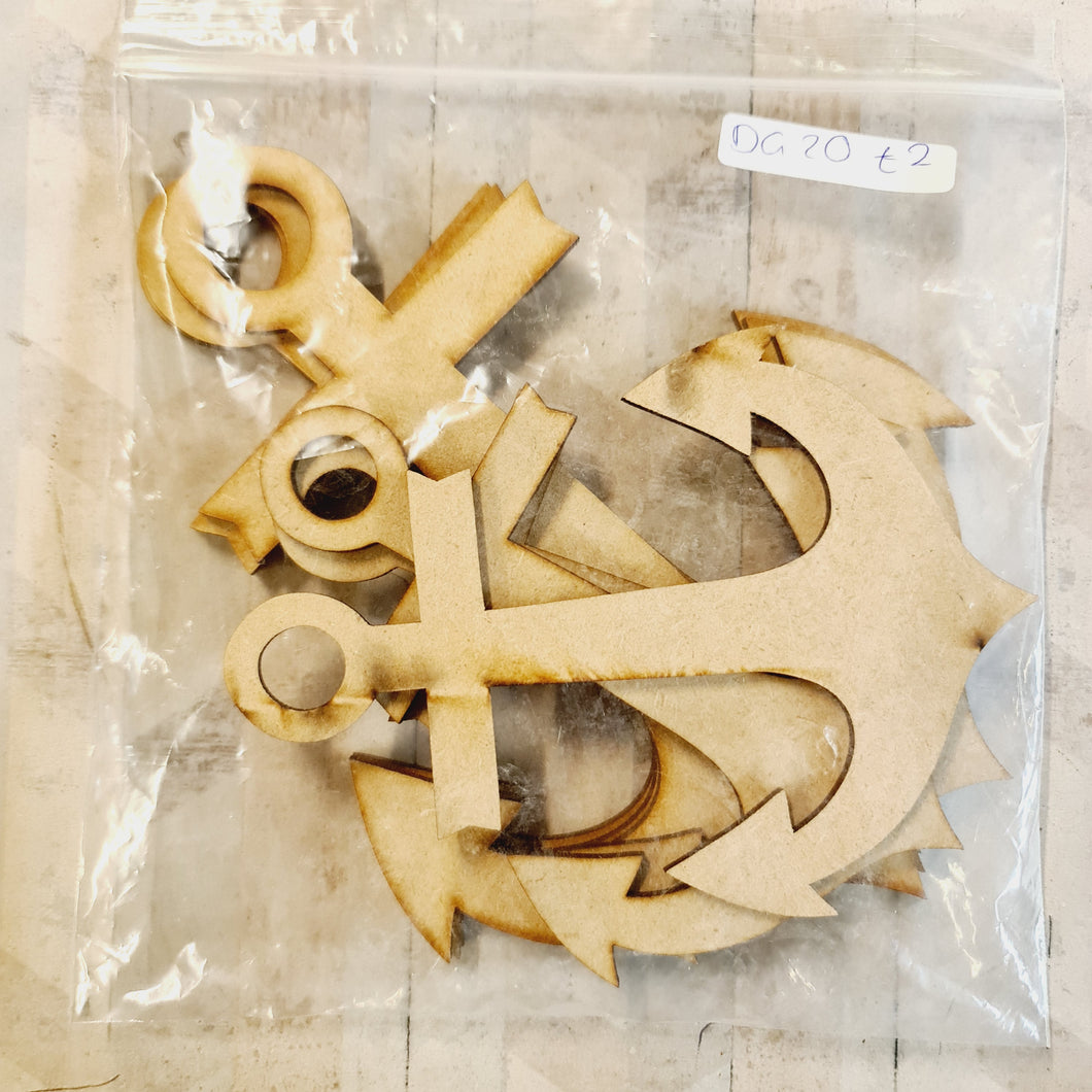 SALE - Set of 6 Anchors (3: 15cm, 3 20cm) BB75 - Olifantjie - Wooden - MDF - Lasercut - Blank - Craft - Kit - Mixed Media - UK