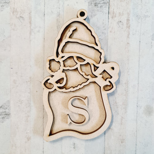 OL2666 - MDF Hanging Doodle Initial Bauble -  Santa Gonk Retro Bauble - Olifantjie - Wooden - MDF - Lasercut - Blank - Craft - Kit - Mixed Media - UK