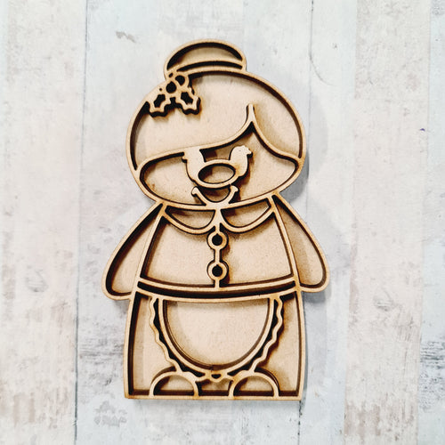 OL3608 - MDF Doodle Naive Style Christmas Hanging - with or without banner - Mrs Claus - Olifantjie - Wooden - MDF - Lasercut - Blank - Craft - Kit - Mixed Media - UK