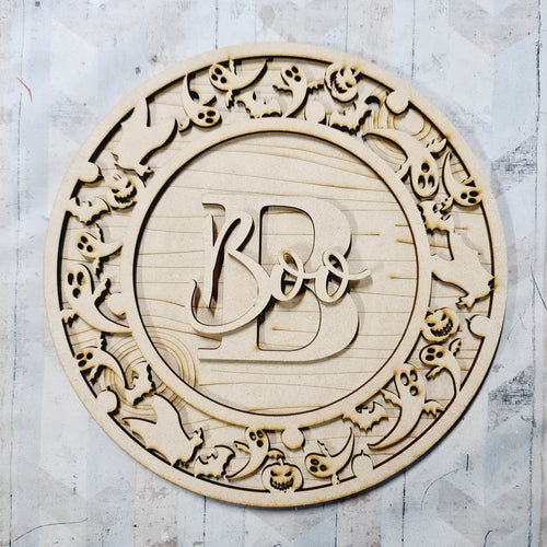 OL553 - MDF Personalised Circle Plaque Frame - Halloween Theme - Olifantjie - Wooden - MDF - Lasercut - Blank - Craft - Kit - Mixed Media - UK