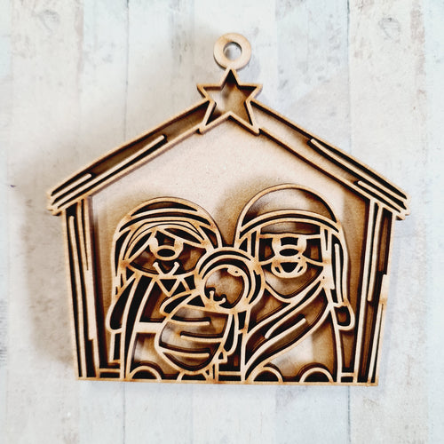 OL3612 - MDF Doodle Naive Style Christmas Hanging - with or without banner - Nativity - Olifantjie - Wooden - MDF - Lasercut - Blank - Craft - Kit - Mixed Media - UK