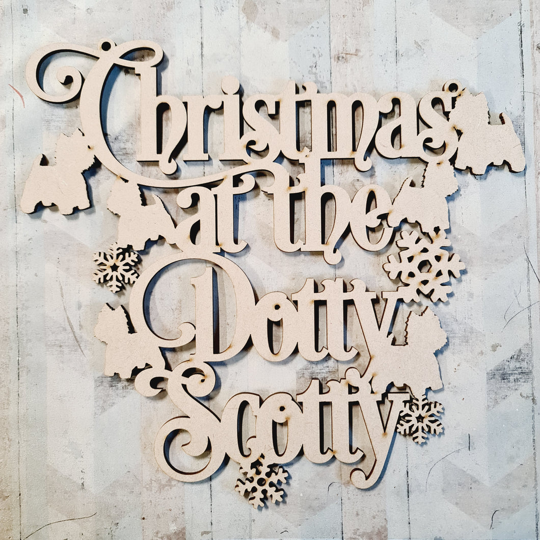 OL3990 - MDF Christmas at the …. ‘Scotty Dog’ hanging - Olifantjie - Wooden - MDF - Lasercut - Blank - Craft - Kit - Mixed Media - UK