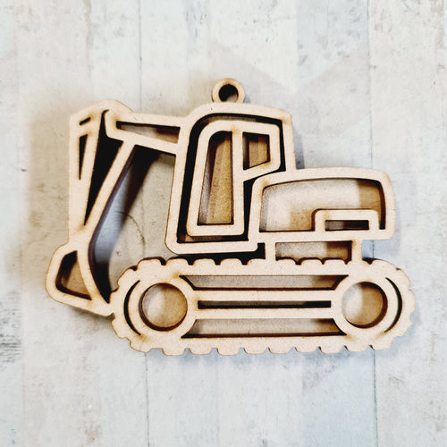 OL4439- MDF Doodle Transport Hanging - Exavator  - With or Without Banner - Olifantjie - Wooden - MDF - Lasercut - Blank - Craft - Kit - Mixed Media - UK