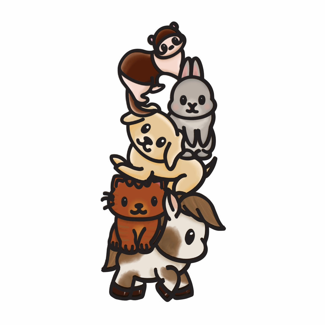OL4737 - MDF doodle verticle stacked cute animals -  Mixed Pets - Olifantjie - Wooden - MDF - Lasercut - Blank - Craft - Kit - Mixed Media - UK