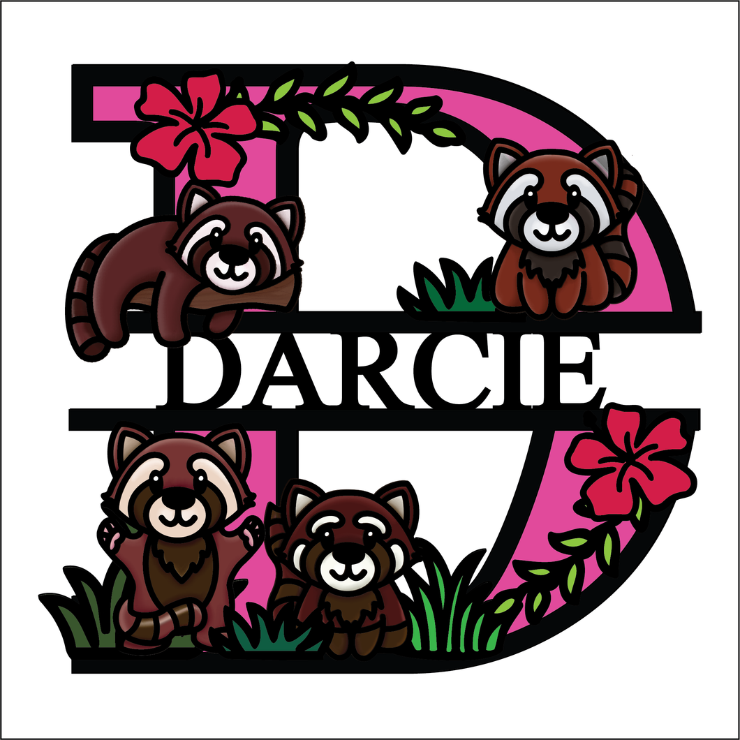 SL124 - Doodle Letter - Themed Split Layered Wooden Personalised Letter - Red Panda - Olifantjie - Wooden - MDF - Lasercut - Blank - Craft - Kit - Mixed Media - UK