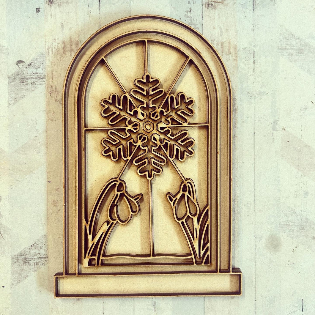 OL3656 - MDF  Christmas Snowdrop Window  Doodle Kit - Olifantjie - Wooden - MDF - Lasercut - Blank - Craft - Kit - Mixed Media - UK