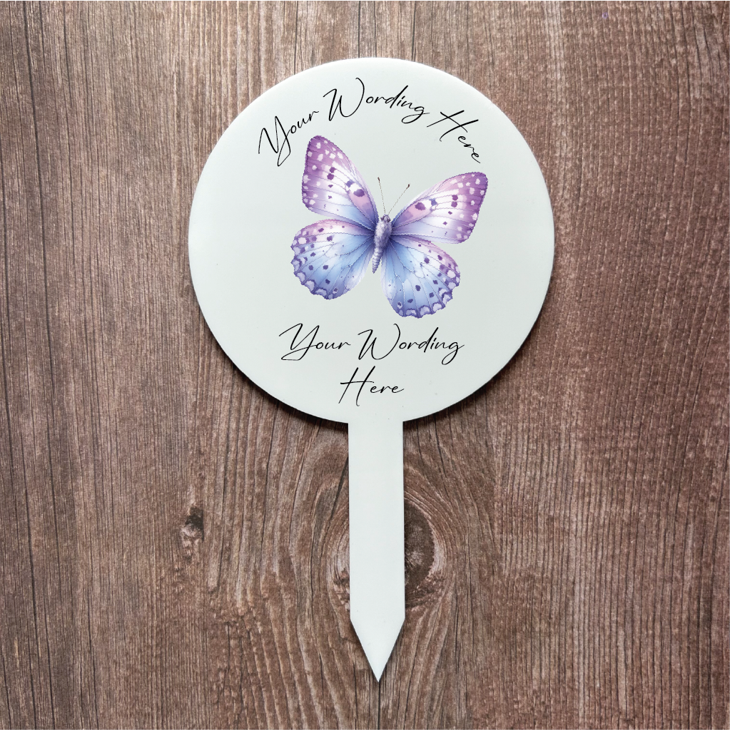 UV808 - Acrylic and UVDTF Personalised Grave / Garden Marker - Butterfly 1 - Olifantjie - Wooden - MDF - Lasercut - Blank - Craft - Kit - Mixed Media - UK