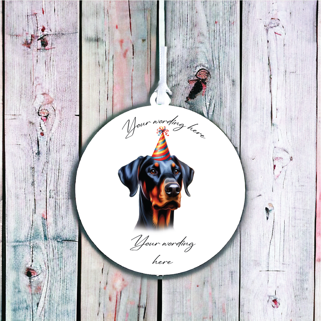 UV713 - Acrylic and UVDTF Personalised Round Hanging - Dog Party Hat - 27 - Olifantjie - Wooden - MDF - Lasercut - Blank - Craft - Kit - Mixed Media - UK