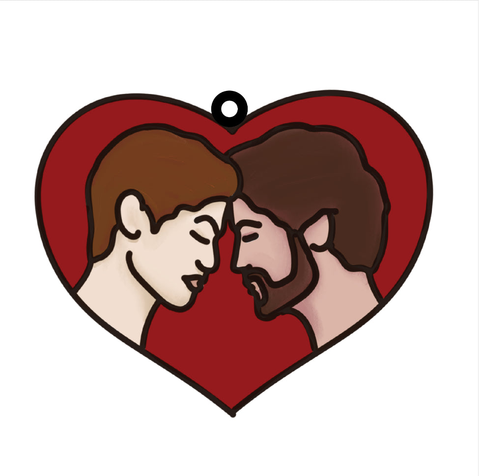 OL4235 - MDF 12.5cm Doodle Hanging Heart - 2 Males - Olifantjie - Wooden - MDF - Lasercut - Blank - Craft - Kit - Mixed Media - UK