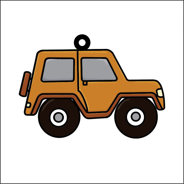 OL5252 - MDF Doodle Transport Hanging - Cute 4 x 4 car - With or Without Banner - Olifantjie - Wooden - MDF - Lasercut - Blank - Craft - Kit - Mixed Media - UK