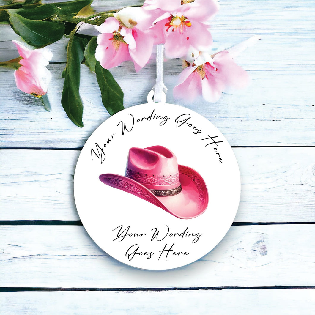 UV832 - Acrylic and UVDTF Personalised Round Hanging - Cowboy Hat 10 - Olifantjie - Wooden - MDF - Lasercut - Blank - Craft - Kit - Mixed Media - UK