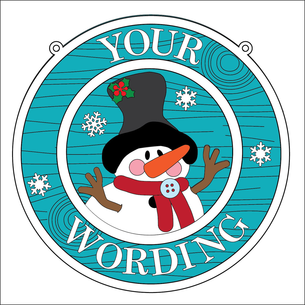 OL5343 - MDF Round Christmas Farmhouse Framed Circle Plaque - Your wording - Snowman 1 - Olifantjie - Wooden - MDF - Lasercut - Blank - Craft - Kit - Mixed Media - UK