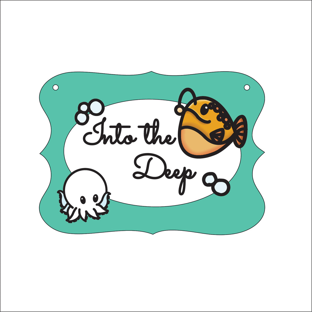 OP126 - MDF Doodle Sea Themed Personalised Plaque - Anglerfish and octopus - Olifantjie - Wooden - MDF - Lasercut - Blank - Craft - Kit - Mixed Media - UK