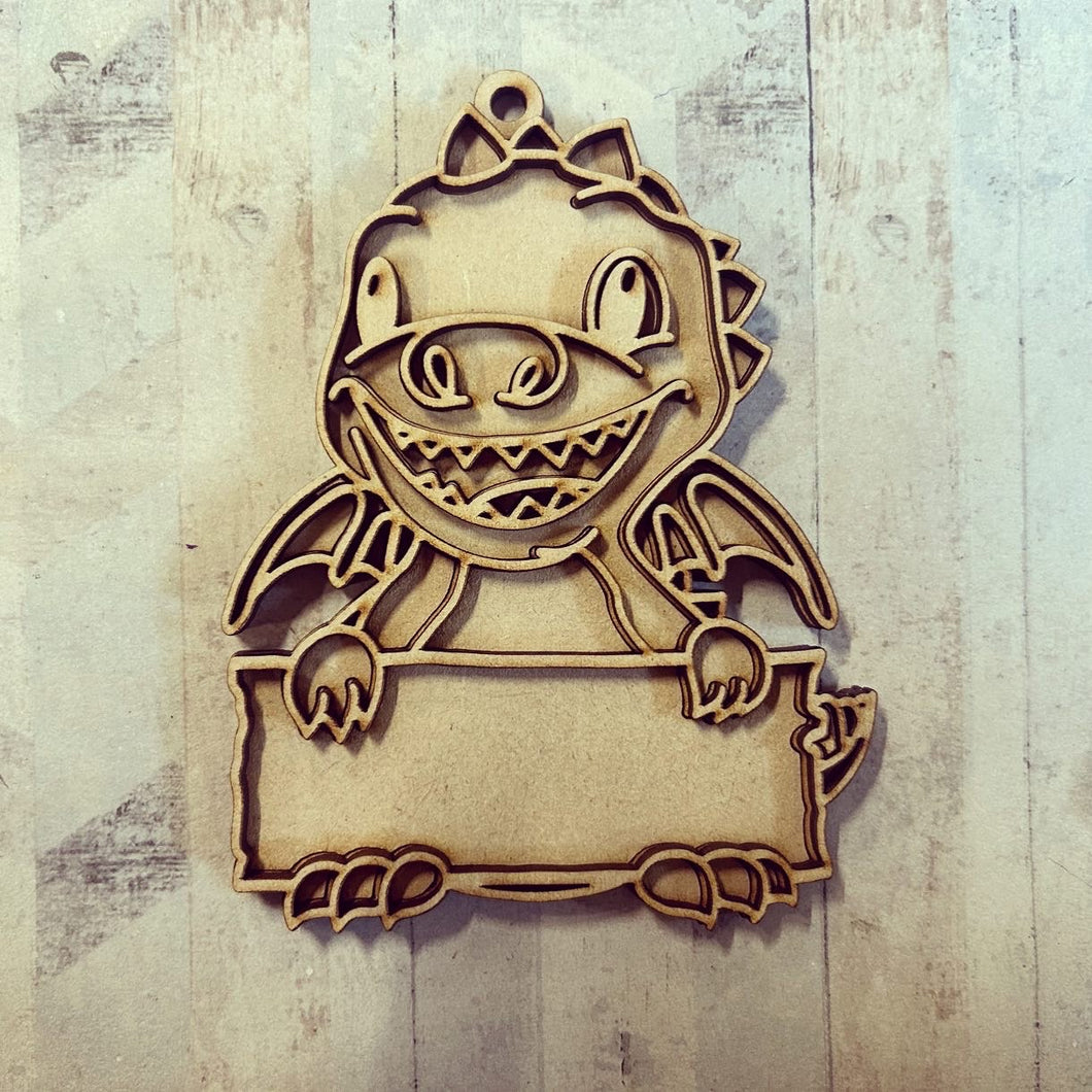 OL3694 - MDF 12.5cm Doodle Hanging - Dragon Sign - Olifantjie - Wooden - MDF - Lasercut - Blank - Craft - Kit - Mixed Media - UK