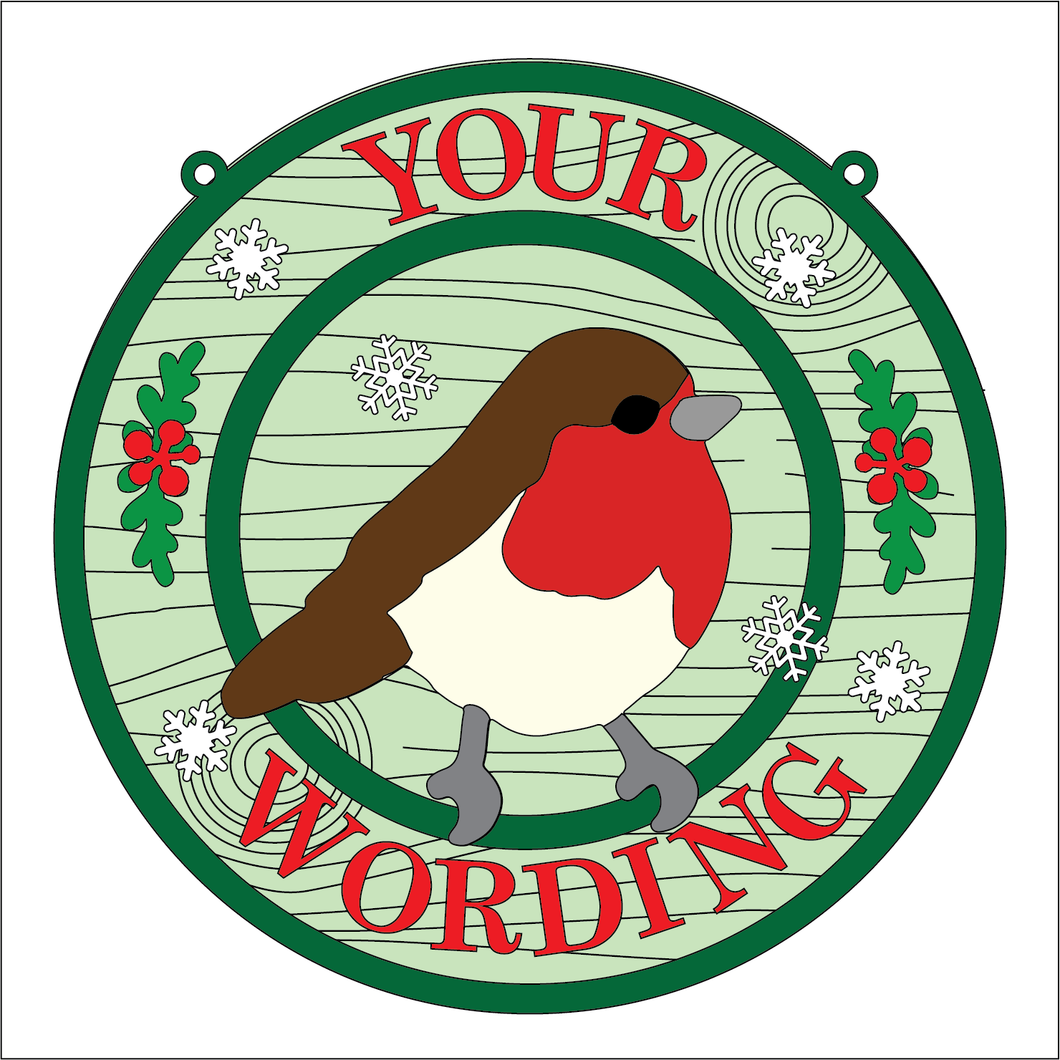 OL5376 - MDF Round Farmhouse Christmas Framed Circle Plaque - Your wording - Robin Style 2 christmas - Olifantjie - Wooden - MDF - Lasercut - Blank - Craft - Kit - Mixed Media - UK