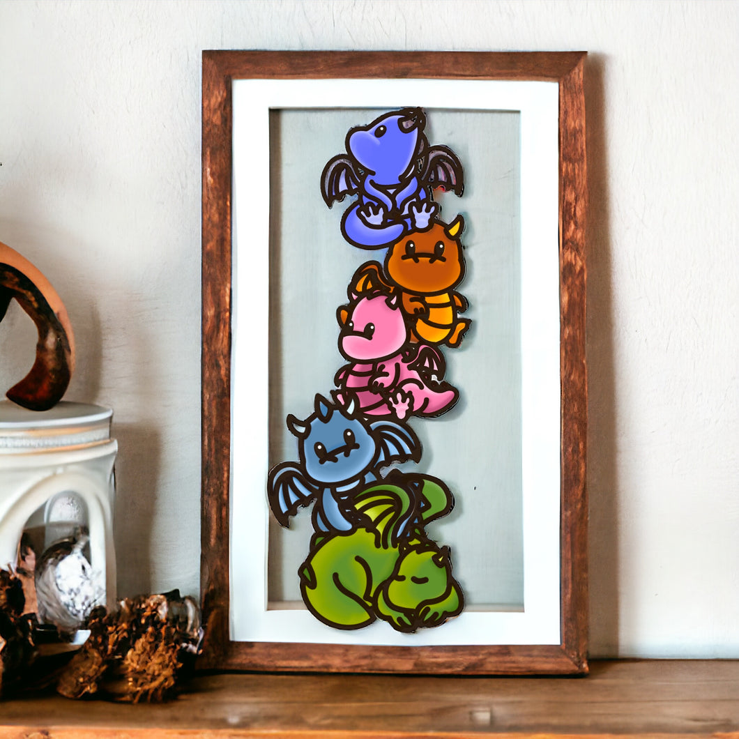 OL4601 - MDF doodle verticle stacked cute animals - Dragon - Olifantjie - Wooden - MDF - Lasercut - Blank - Craft - Kit - Mixed Media - UK