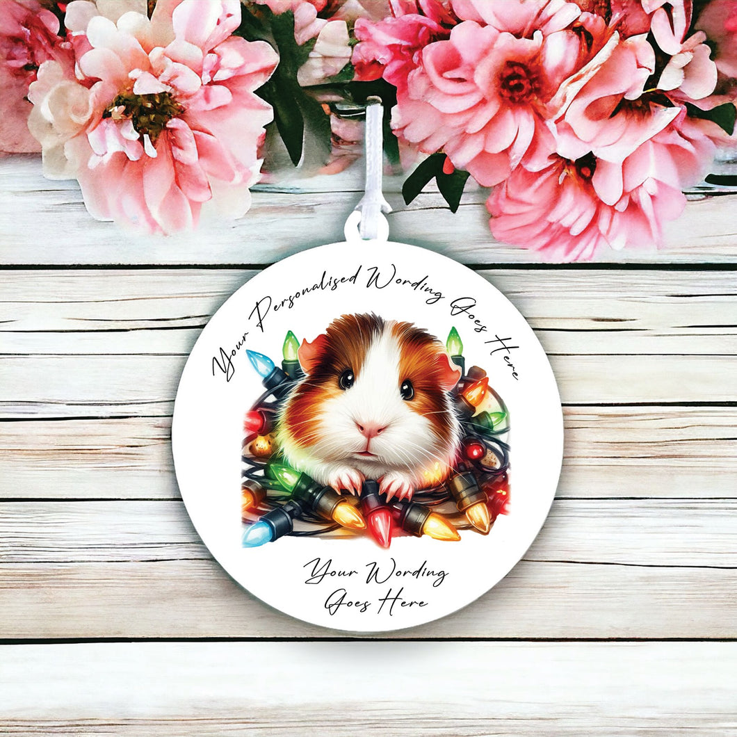 UV916 - Acrylic and UVDTF Personalised Round Hanging - Christmas Animal Tangled Lights - Guinea pig 1 - Olifantjie - Wooden - MDF - Lasercut - Blank - Craft - Kit - Mixed Media - UK