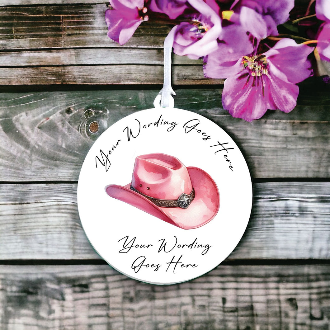 UV830 - Acrylic and UVDTF Personalised Round Hanging - Cowboy Hat 8 - Olifantjie - Wooden - MDF - Lasercut - Blank - Craft - Kit - Mixed Media - UK