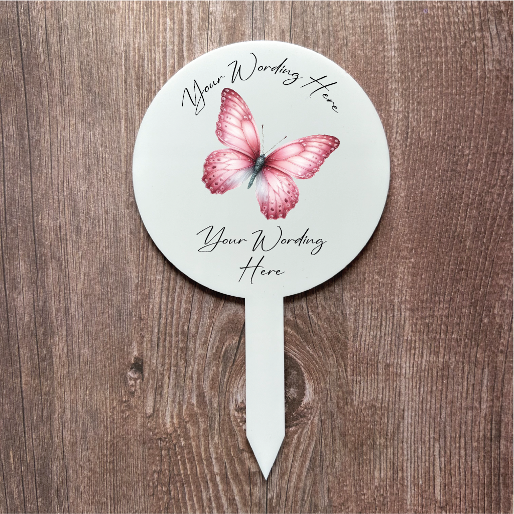 UV816 - Acrylic and UVDTF Personalised Grave / Garden Marker - Butterfly 9 - Olifantjie - Wooden - MDF - Lasercut - Blank - Craft - Kit - Mixed Media - UK