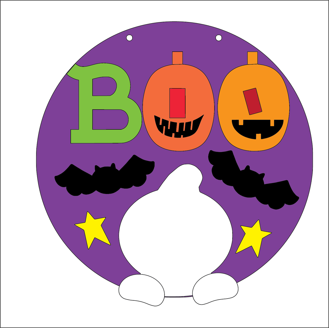 NO201 - MDF 2 Sizes Large Round Halloween Autumn Boo Ghost Pumpkin Hanging Sign - Olifantjie - Wooden - MDF - Lasercut - Blank - Craft - Kit - Mixed Media - UK
