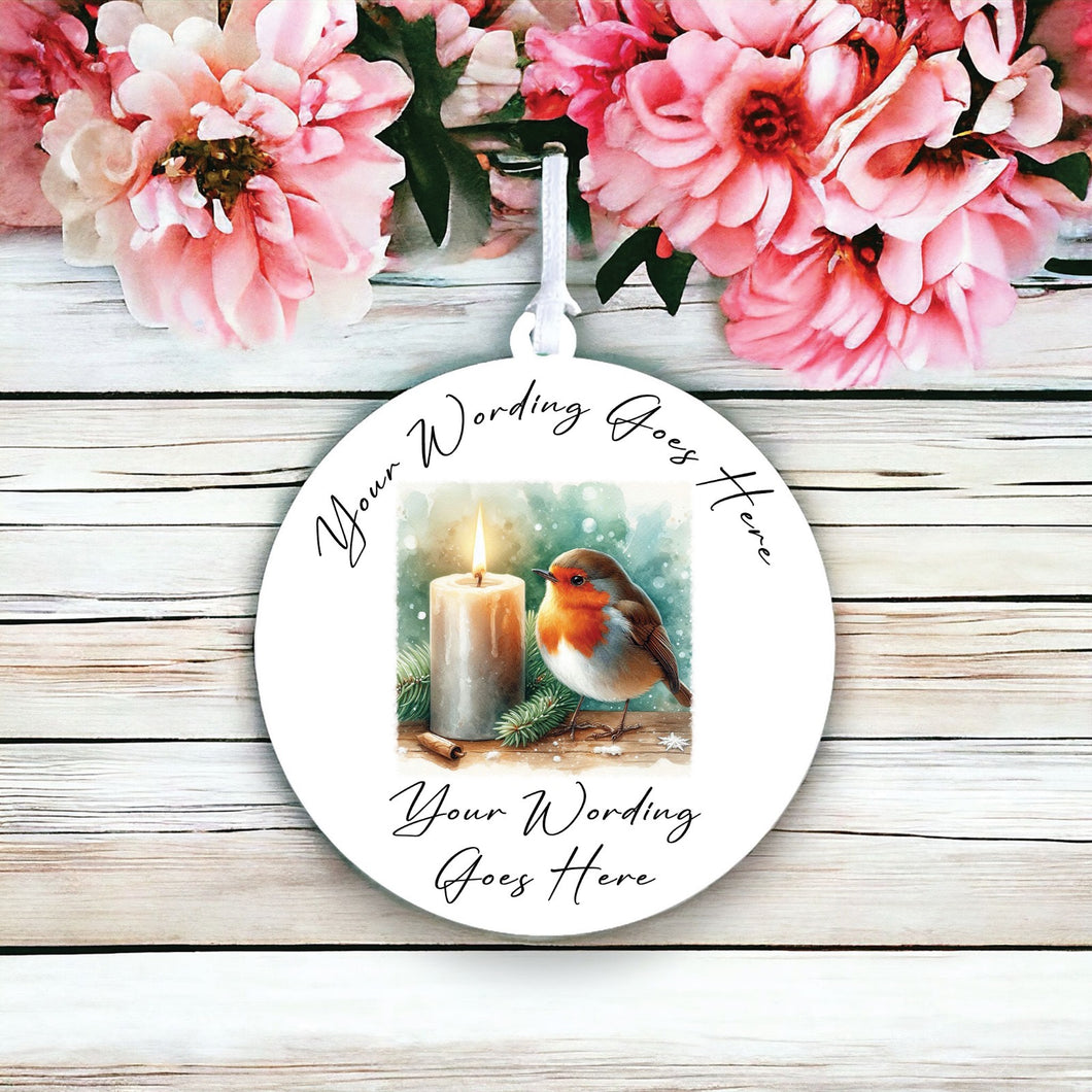 UV850 - Acrylic and UVDTF Personalised Round Hanging - Robin Scene 8 Candle - Olifantjie - Wooden - MDF - Lasercut - Blank - Craft - Kit - Mixed Media - UK