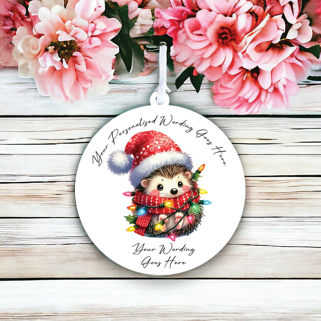 UV935 - Acrylic and UVDTF Personalised Round Hanging - Christmas Animal Tangled Lights - Hedgehog 3 - Olifantjie - Wooden - MDF - Lasercut - Blank - Craft - Kit - Mixed Media - UK