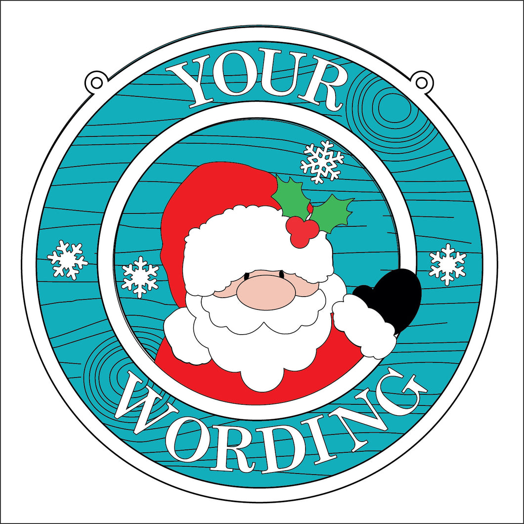 OL5352 - MDF Round Christmas Farmhouse Framed Circle Plaque - Your wording - Father Christmas - Olifantjie - Wooden - MDF - Lasercut - Blank - Craft - Kit - Mixed Media - UK