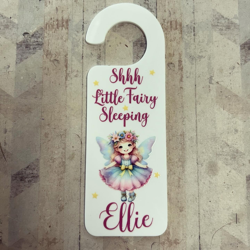 UV239 - UVDTF Door Hanger Personalised decal with optional Acrylic Door Hanger - Shhh Little Fairy Sleeping - Olifantjie - Wooden - MDF - Lasercut - Blank - Craft - Kit - Mixed Media - UK