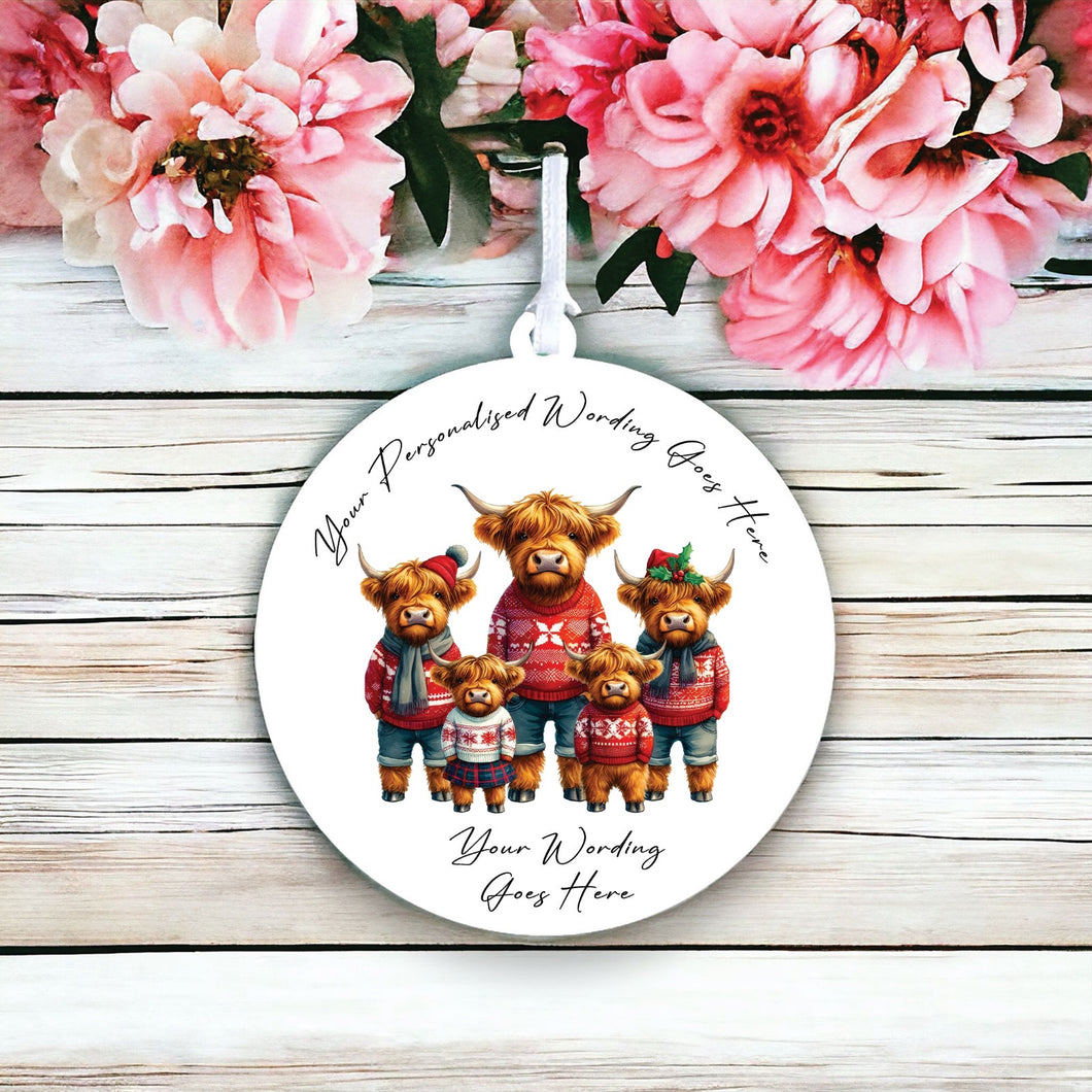 UV881 - Acrylic and UVDTF Personalised Round Hanging - Highland Cow 15 - Olifantjie - Wooden - MDF - Lasercut - Blank - Craft - Kit - Mixed Media - UK